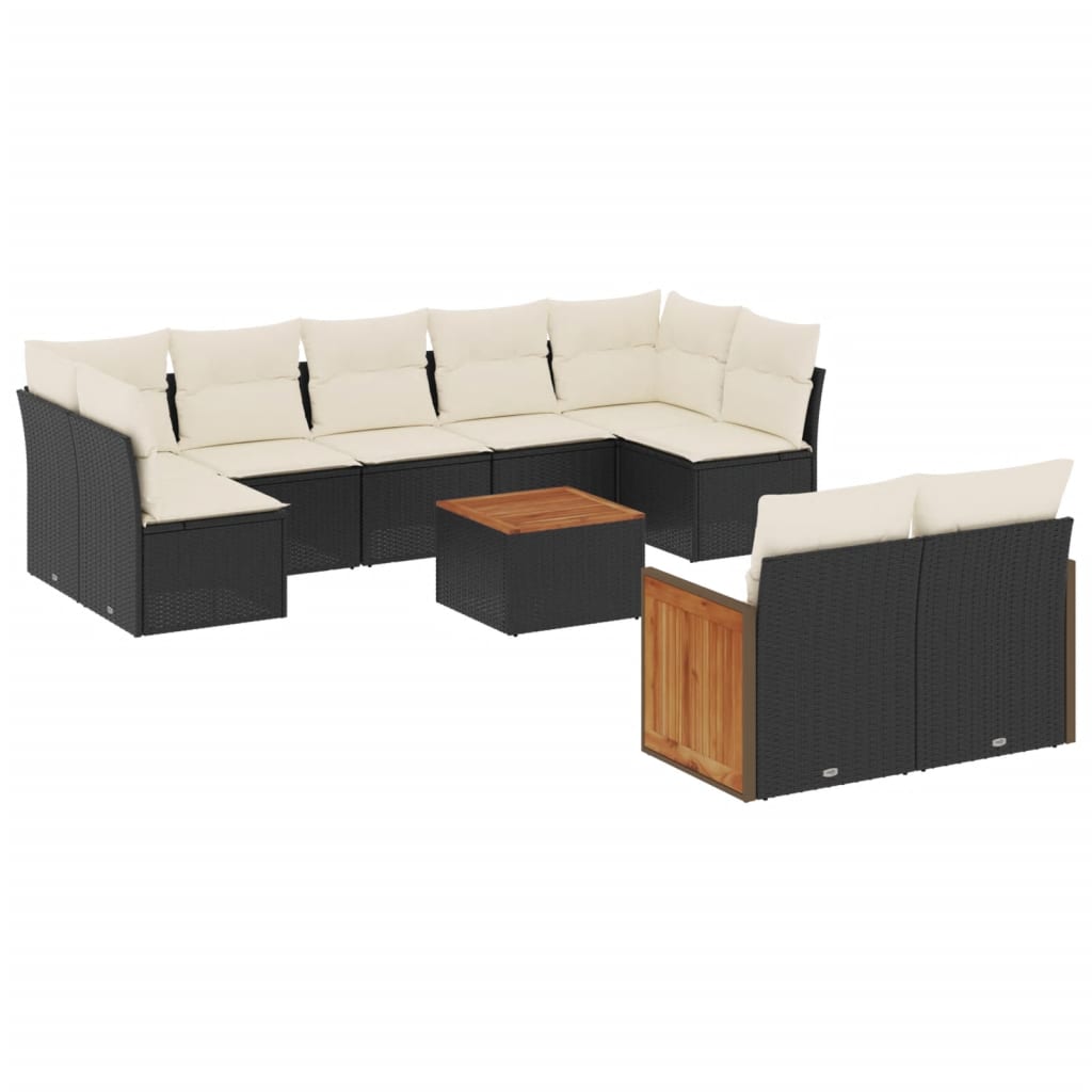 10-delige Loungeset met kussens poly rattan zwart is nu te koop bij PeponiXL, paradijselijk wonen!