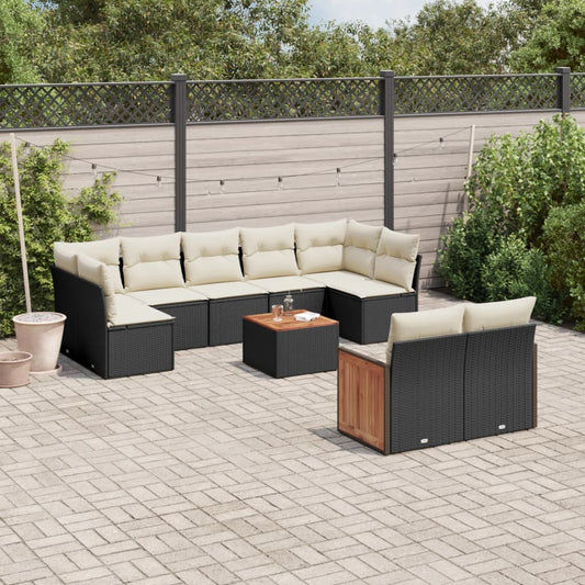 10-delige Loungeset met kussens poly rattan zwart is nu te koop bij PeponiXL, paradijselijk wonen!