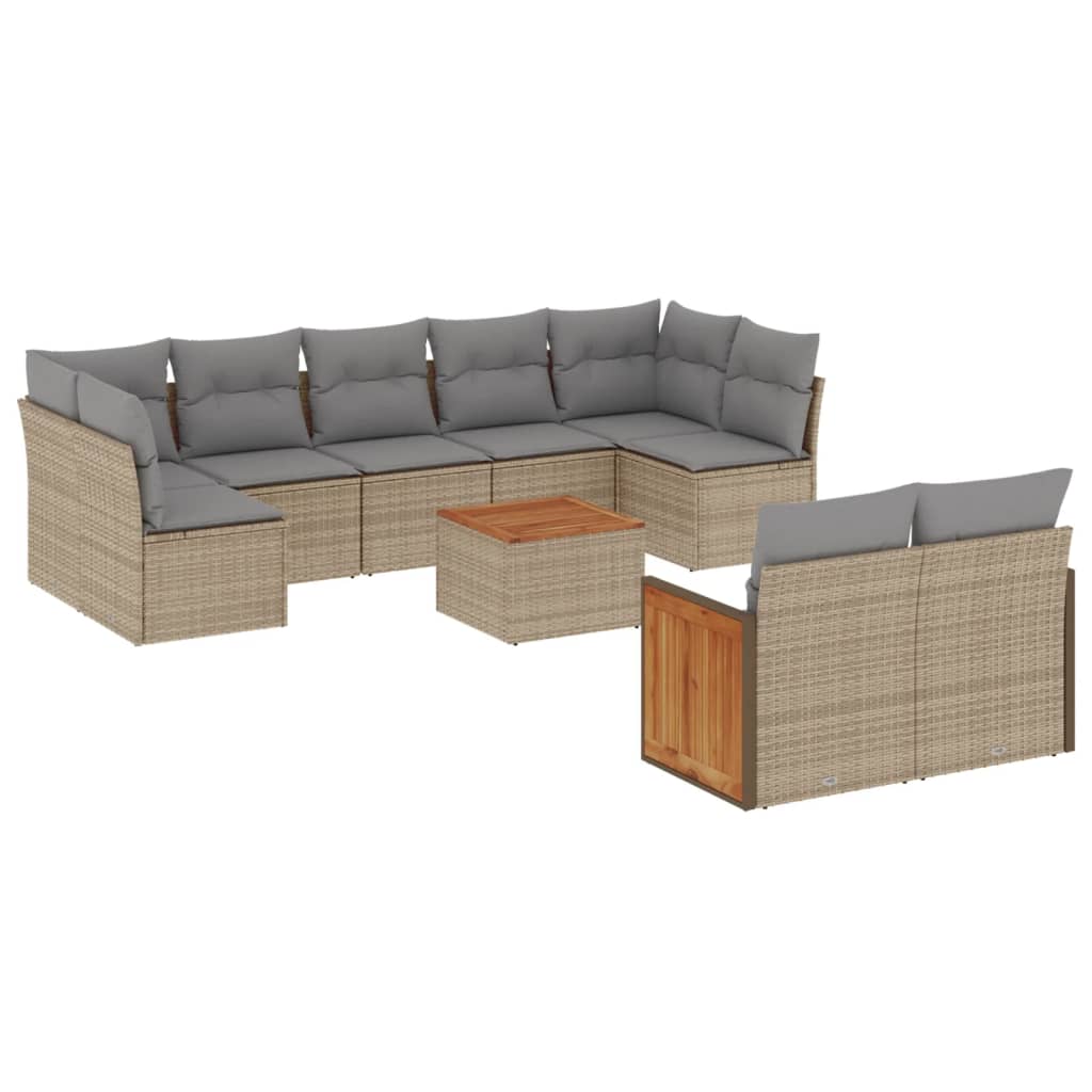 10-delige Loungeset met kussens poly rattan beige is nu te koop bij PeponiXL, paradijselijk wonen!