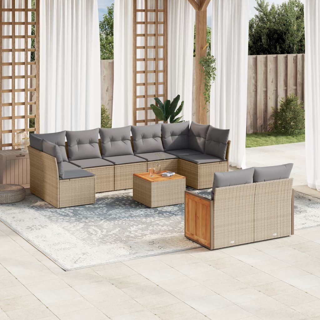 10-delige Loungeset met kussens poly rattan beige is nu te koop bij PeponiXL, paradijselijk wonen!