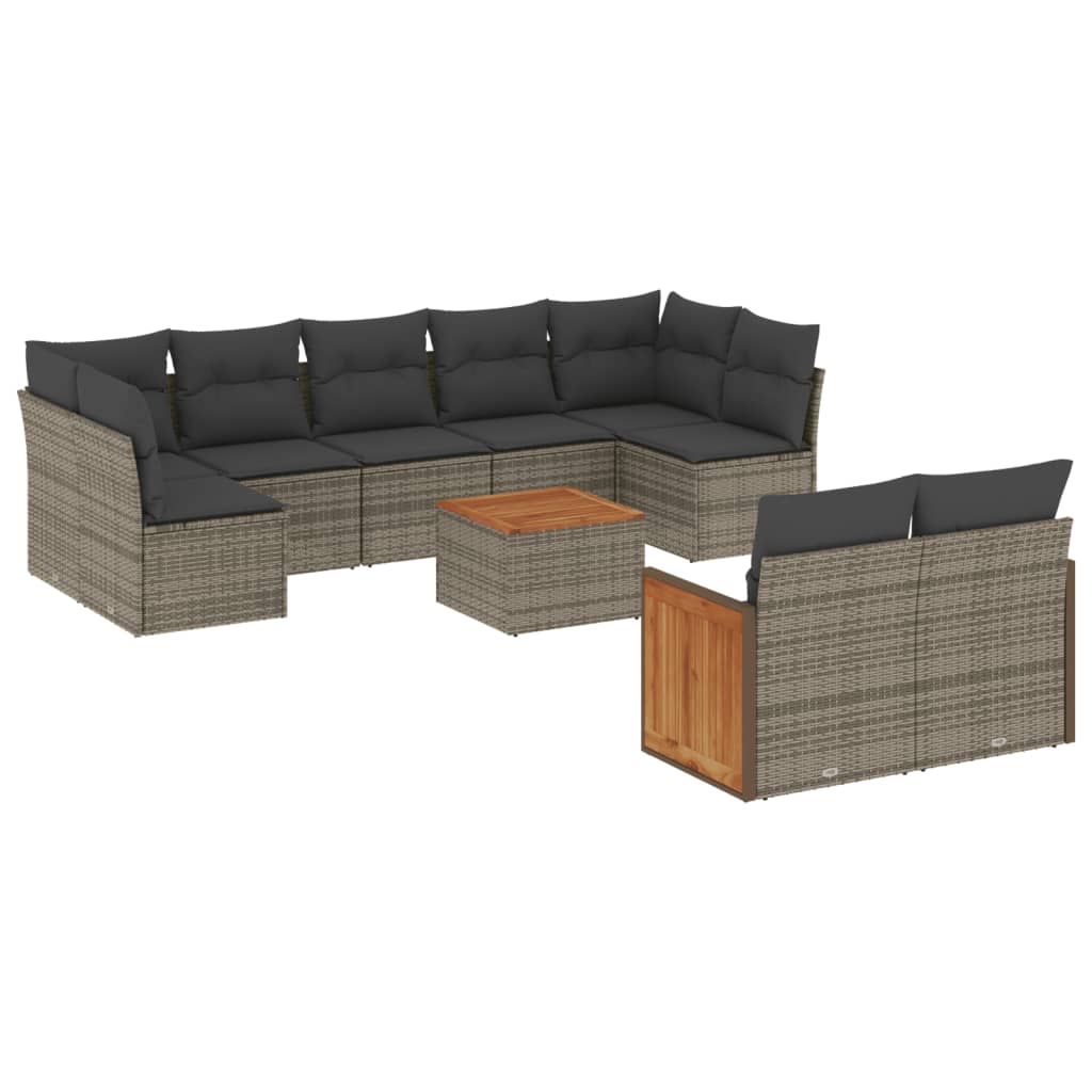 10-delige Loungeset met kussens poly rattan grijs is nu te koop bij PeponiXL, paradijselijk wonen!