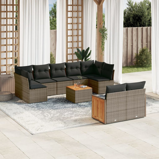 10-delige Loungeset met kussens poly rattan grijs is nu te koop bij PeponiXL, paradijselijk wonen!