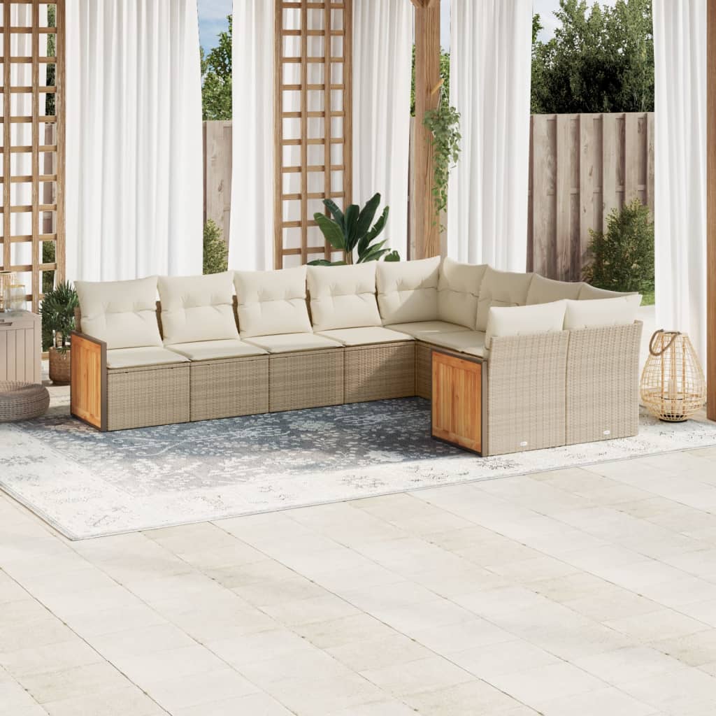 9-delige Loungeset met kussens poly rattan beige is nu te koop bij PeponiXL, paradijselijk wonen!