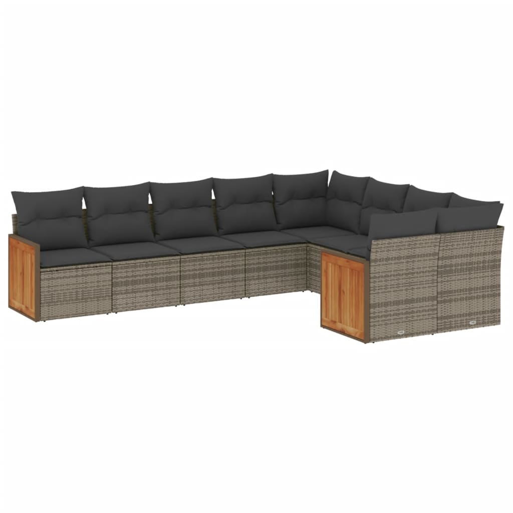 9-delige Loungeset met kussens poly rattan grijs is nu te koop bij PeponiXL, paradijselijk wonen!