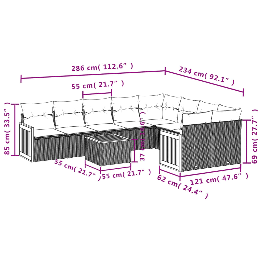 10-delige Loungeset met kussens poly rattan zwart is nu te koop bij PeponiXL, paradijselijk wonen!