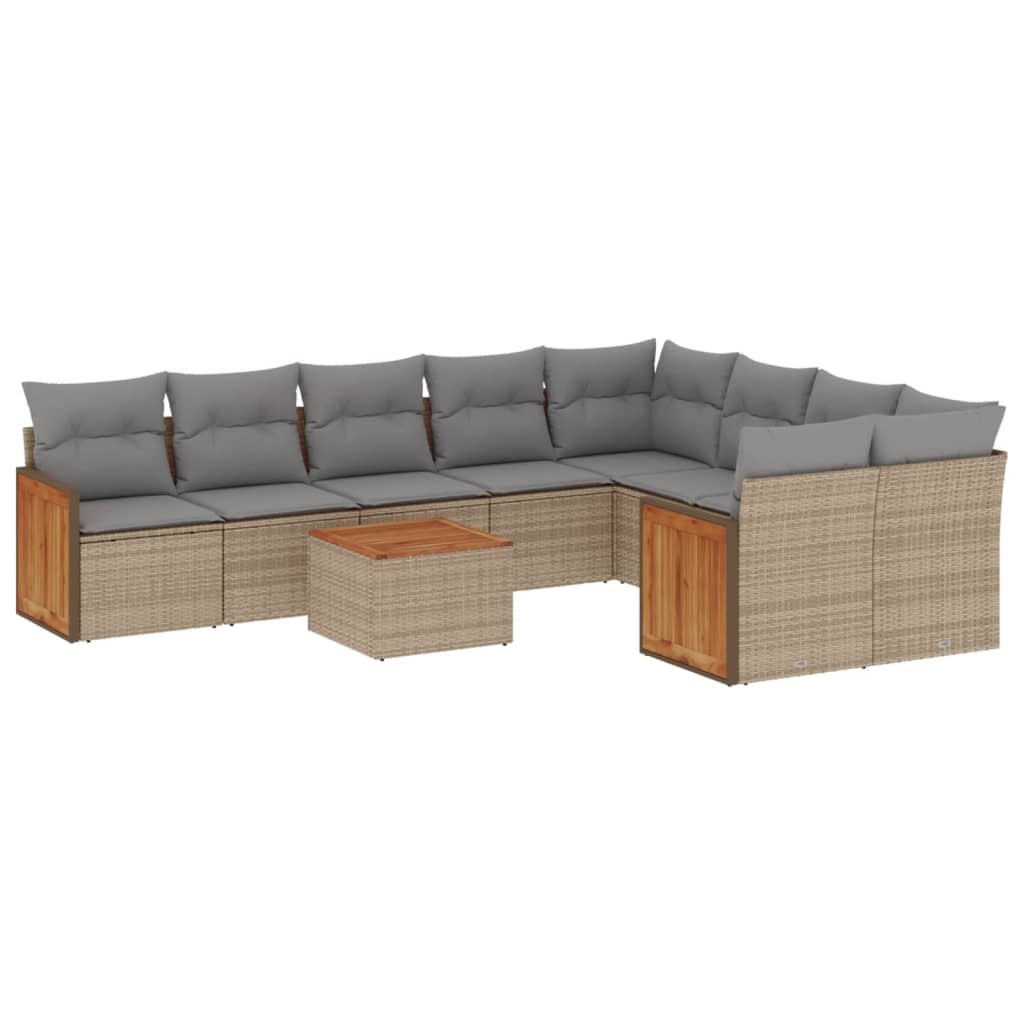 10-delige Loungeset met kussens poly rattan beige is nu te koop bij PeponiXL, paradijselijk wonen!