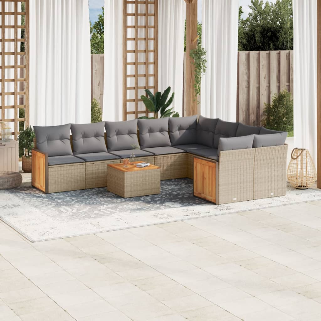 10-delige Loungeset met kussens poly rattan beige is nu te koop bij PeponiXL, paradijselijk wonen!