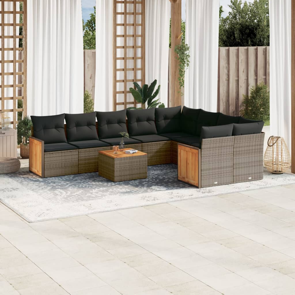 10-delige Loungeset met kussens poly rattan grijs is nu te koop bij PeponiXL, paradijselijk wonen!