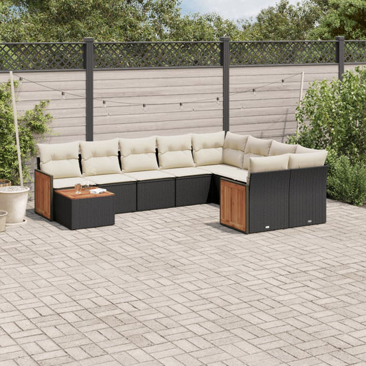 10-delige Loungeset met kussens poly rattan zwart is nu te koop bij PeponiXL, paradijselijk wonen!