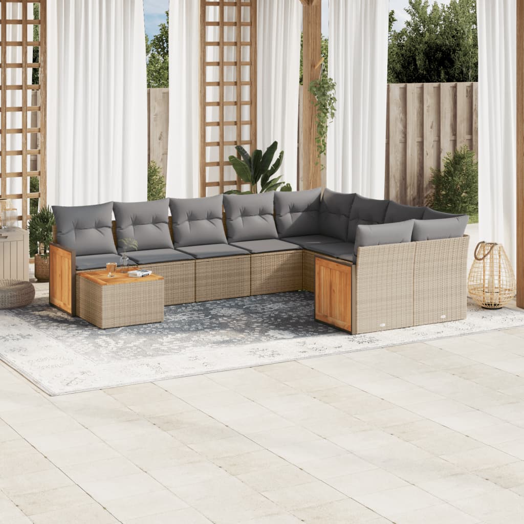 10-delige Loungeset met kussens poly rattan beige is nu te koop bij PeponiXL, paradijselijk wonen!