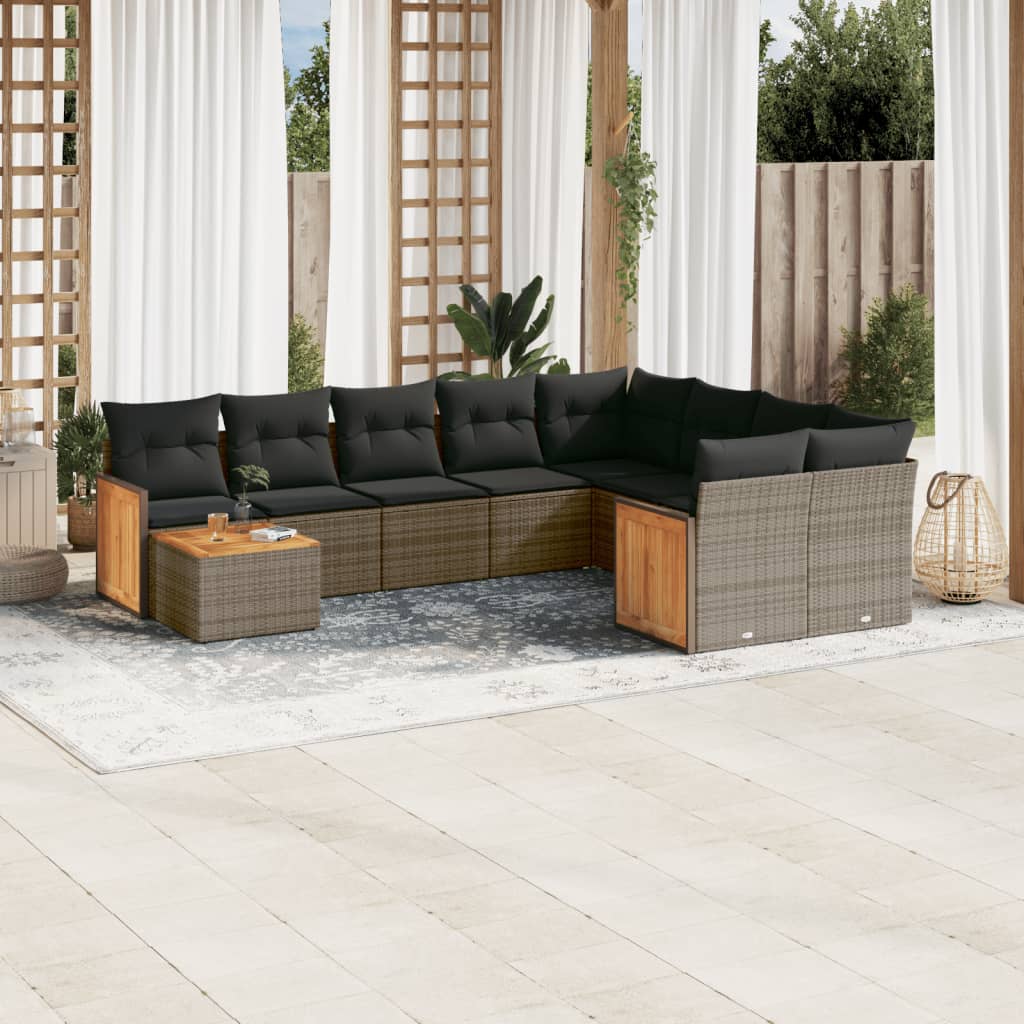 10-delige Loungeset met kussens poly rattan grijs is nu te koop bij PeponiXL, paradijselijk wonen!