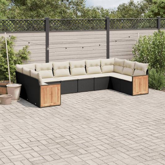 10-delige Loungeset met kussens poly rattan zwart is nu te koop bij PeponiXL, paradijselijk wonen!