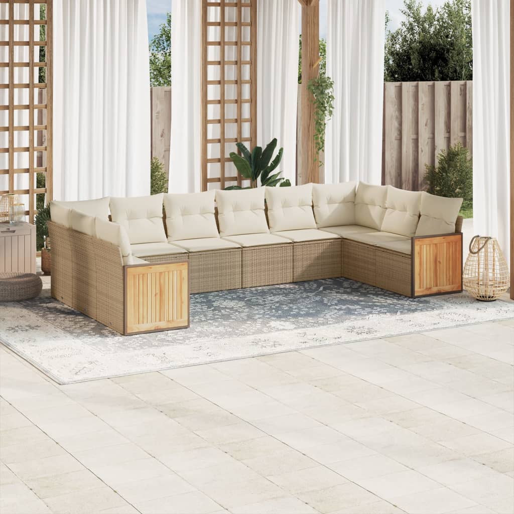 10-delige Loungeset met kussens poly rattan beige is nu te koop bij PeponiXL, paradijselijk wonen!