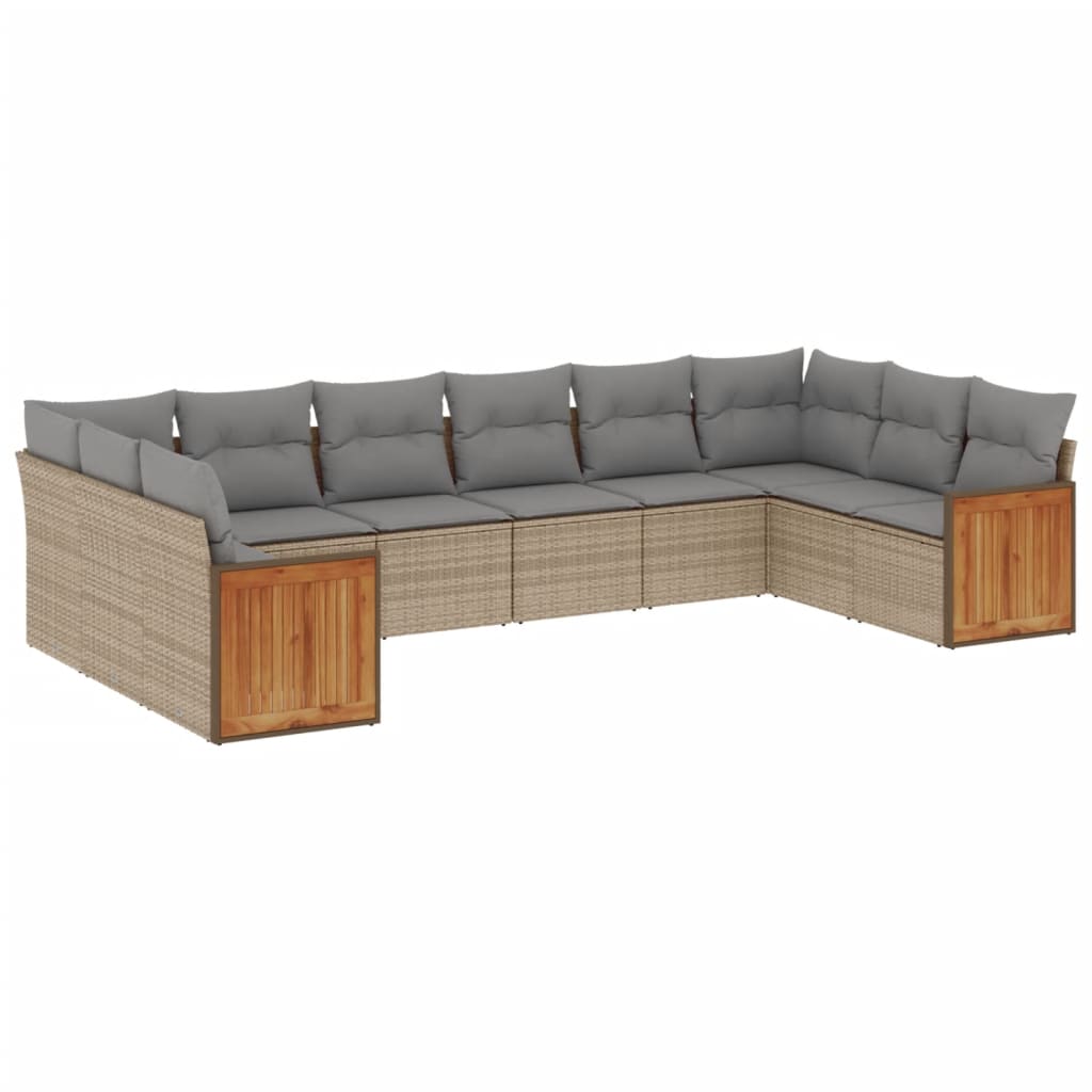 10-delige Loungeset met kussens poly rattan beige is nu te koop bij PeponiXL, paradijselijk wonen!