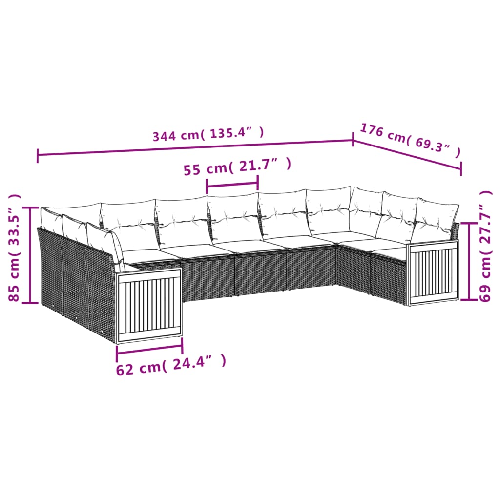 10-delige Loungeset met kussens poly rattan beige is nu te koop bij PeponiXL, paradijselijk wonen!
