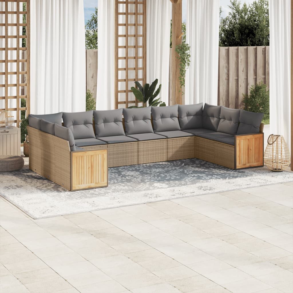 10-delige Loungeset met kussens poly rattan beige is nu te koop bij PeponiXL, paradijselijk wonen!