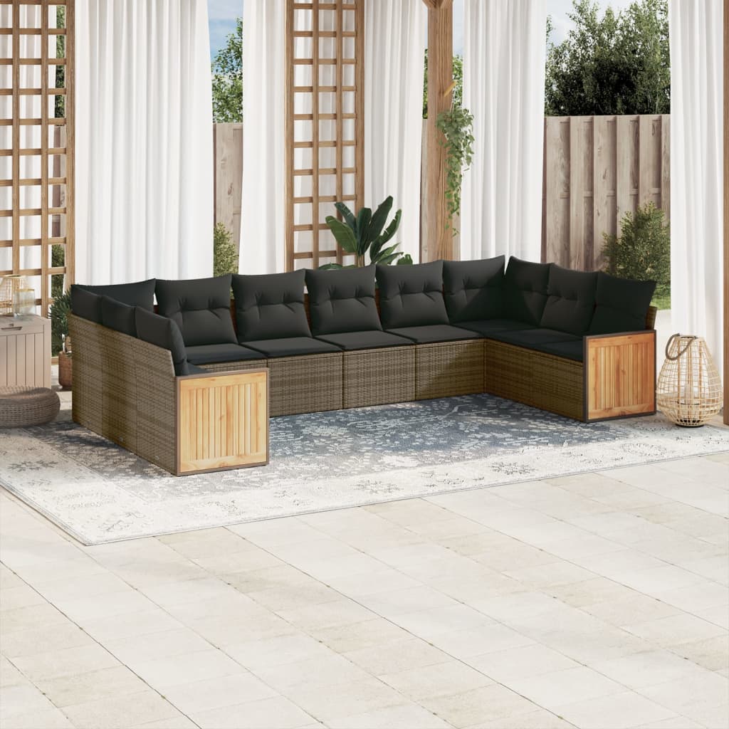 10-delige Loungeset met kussens poly rattan grijs is nu te koop bij PeponiXL, paradijselijk wonen!
