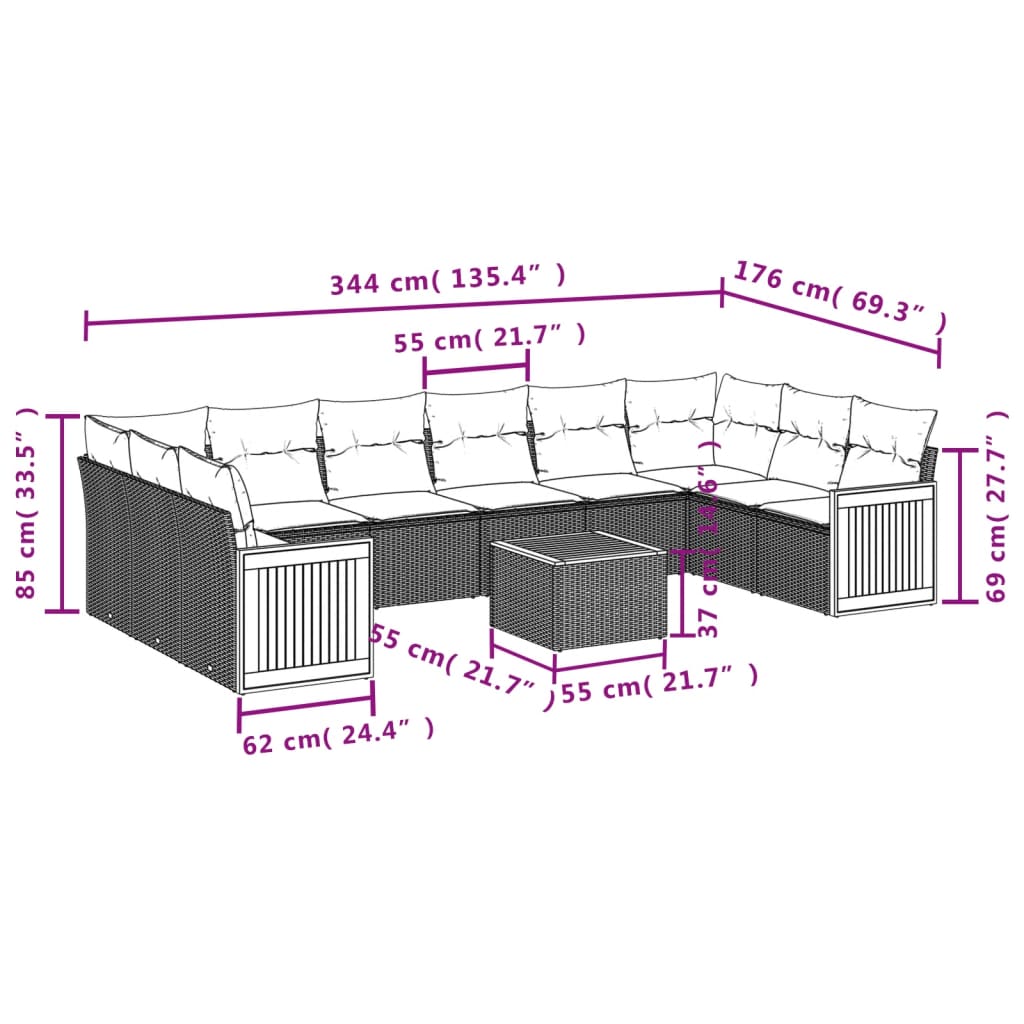 11-delige Loungeset met kussens poly rattan zwart is nu te koop bij PeponiXL, paradijselijk wonen!