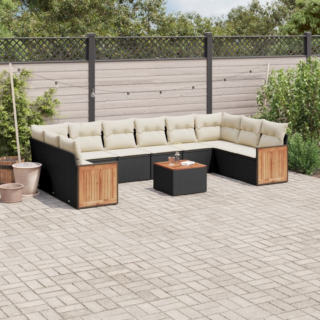 11-delige Loungeset met kussens poly rattan zwart is nu te koop bij PeponiXL, paradijselijk wonen!