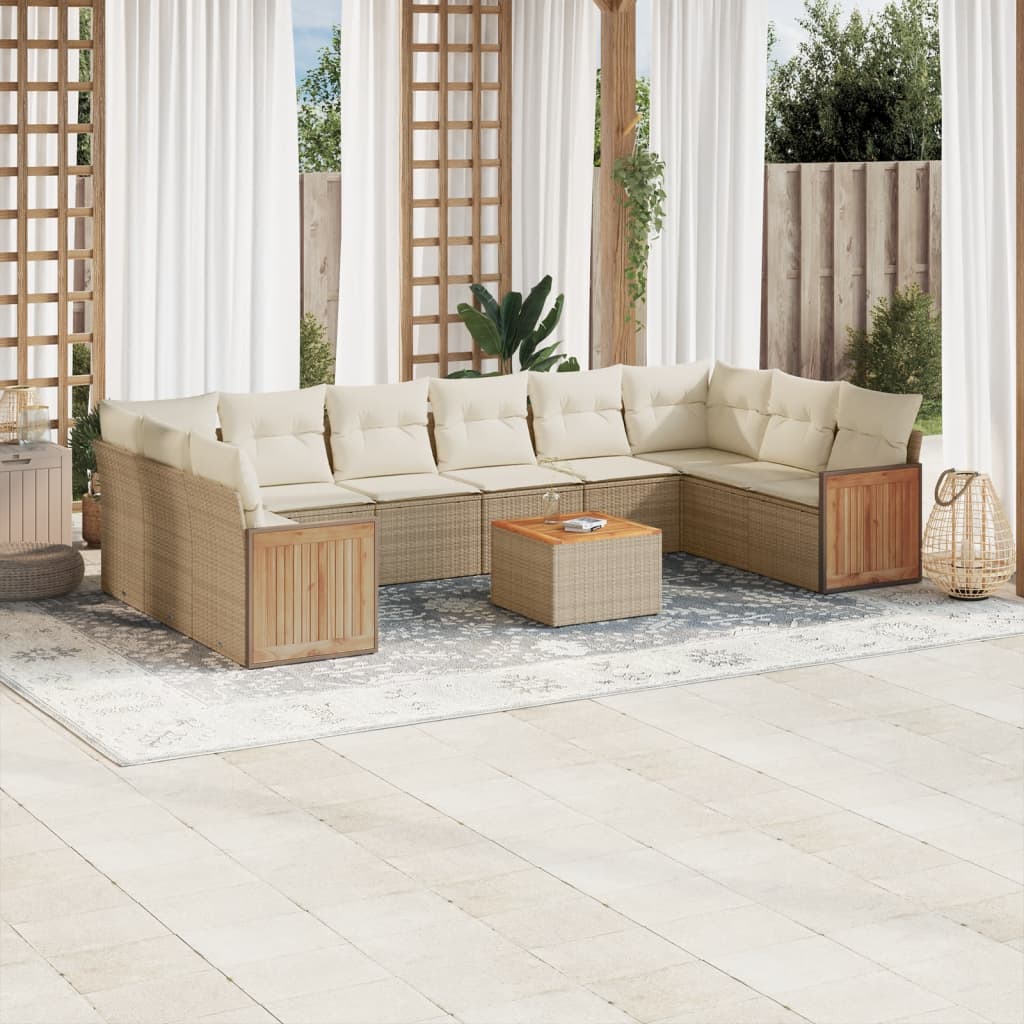 11-delige Tuinset met kussens poly rattan beige is nu te koop bij PeponiXL, paradijselijk wonen!