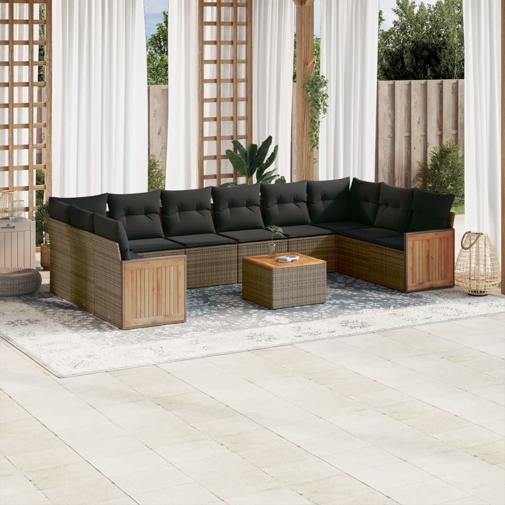 11-delige Loungeset met kussens poly rattan grijs is nu te koop bij PeponiXL, paradijselijk wonen!
