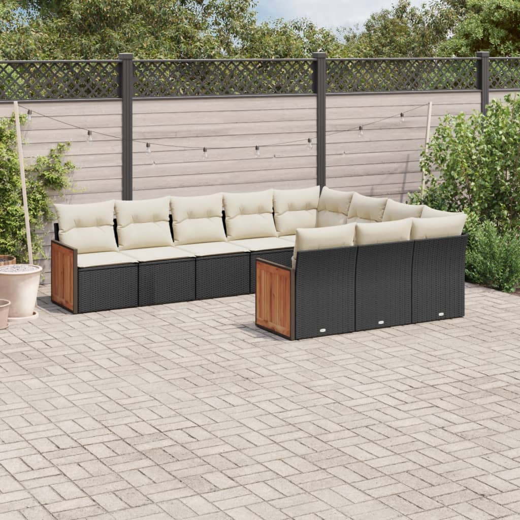 10-delige Loungeset met kussens poly rattan zwart is nu te koop bij PeponiXL, paradijselijk wonen!