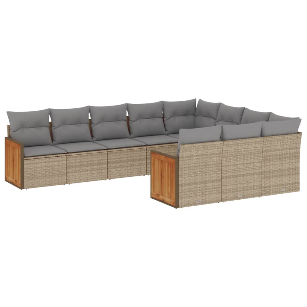 10-delige Loungeset met kussens poly rattan beige is nu te koop bij PeponiXL, paradijselijk wonen!