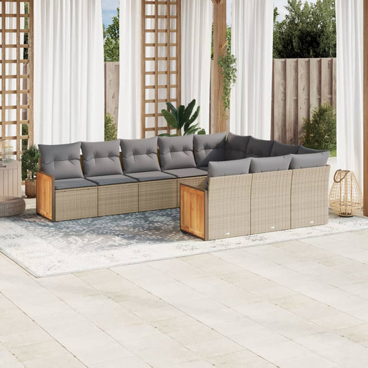 10-delige Loungeset met kussens poly rattan beige is nu te koop bij PeponiXL, paradijselijk wonen!
