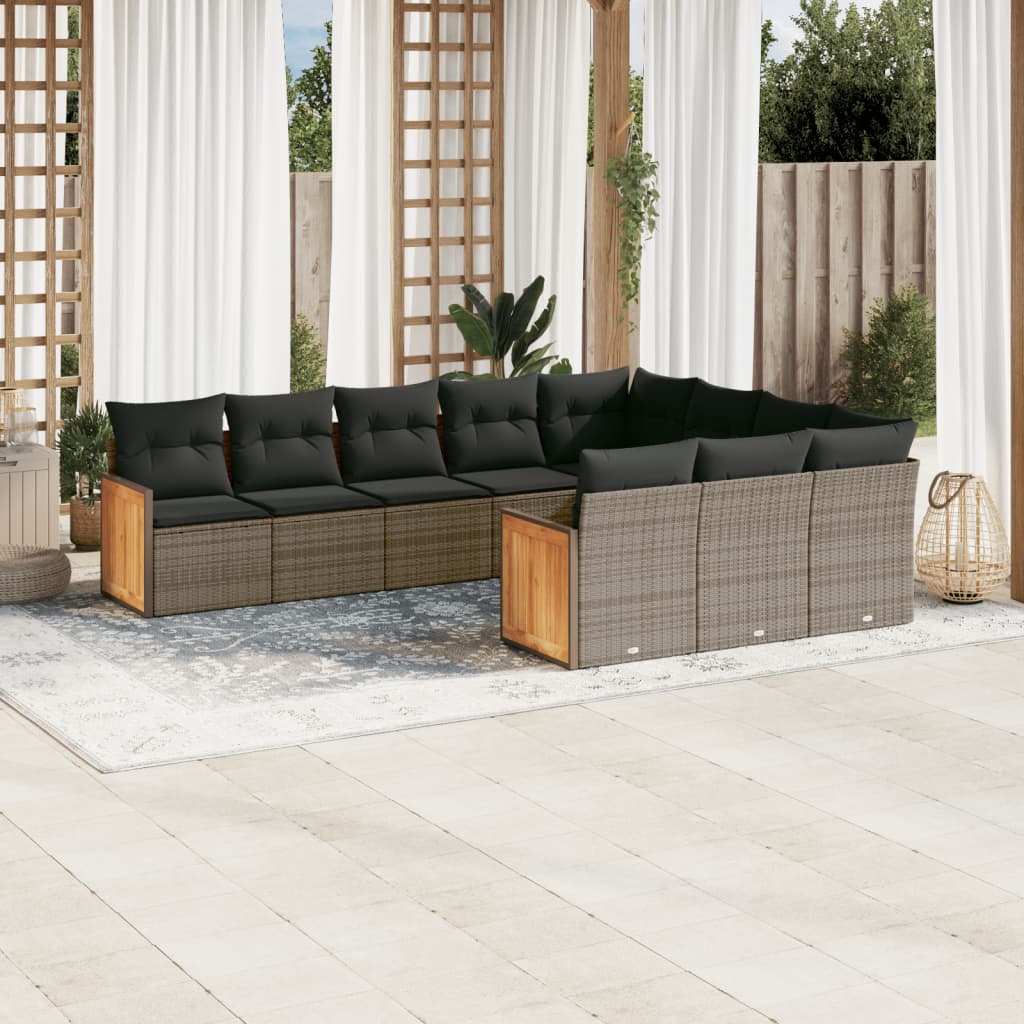 10-delige Loungeset met kussens poly rattan grijs is nu te koop bij PeponiXL, paradijselijk wonen!