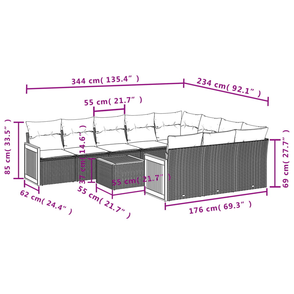 11-delige Loungeset met kussens poly rattan zwart is nu te koop bij PeponiXL, paradijselijk wonen!