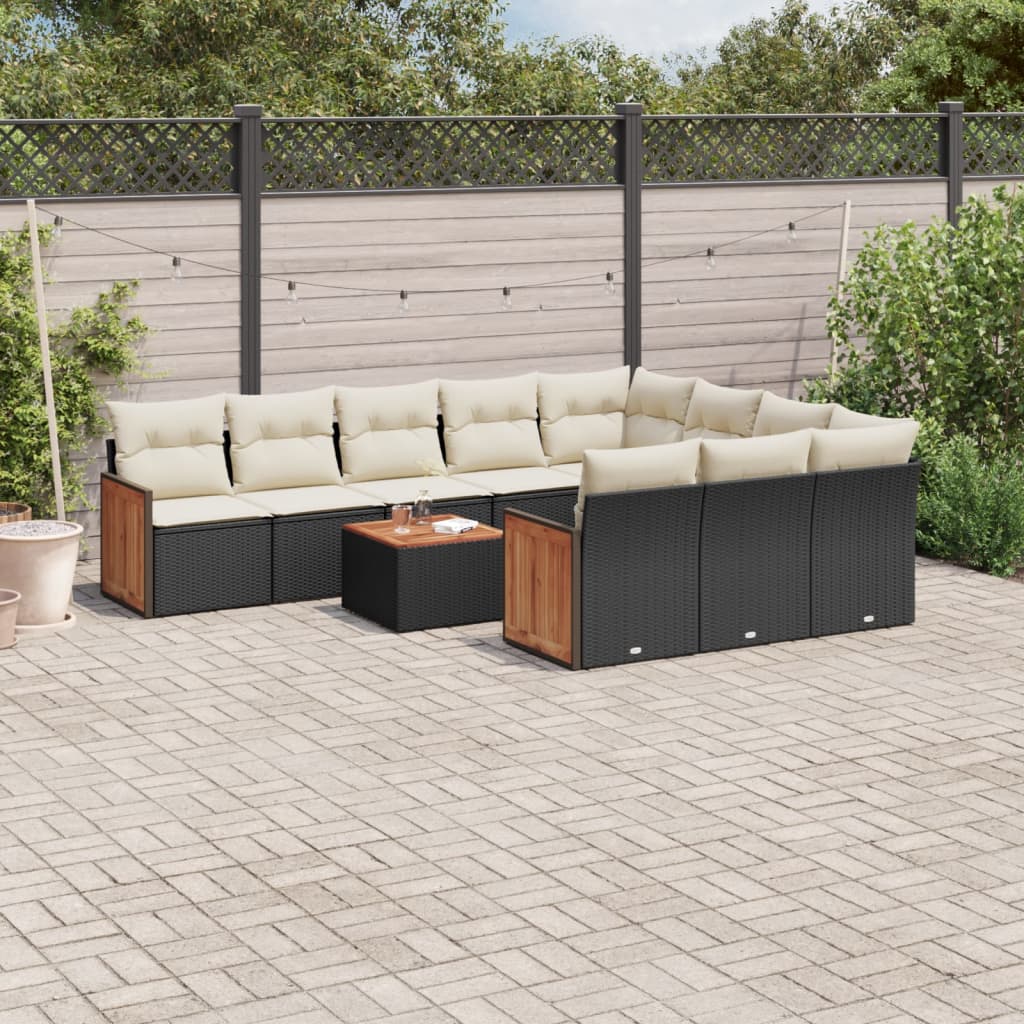 11-delige Loungeset met kussens poly rattan zwart is nu te koop bij PeponiXL, paradijselijk wonen!