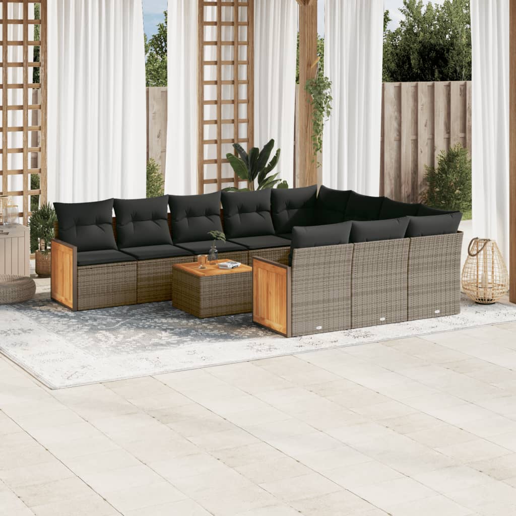 11-delige Loungeset met kussens poly rattan grijs is nu te koop bij PeponiXL, paradijselijk wonen!