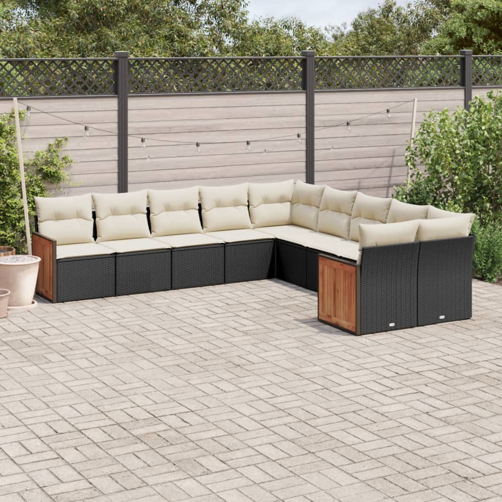 10-delige Loungeset met kussens poly rattan zwart is nu te koop bij PeponiXL, paradijselijk wonen!