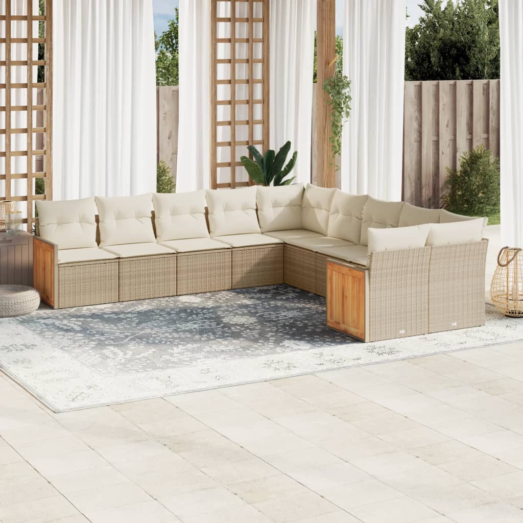 10-delige Loungeset met kussens poly rattan beige is nu te koop bij PeponiXL, paradijselijk wonen!