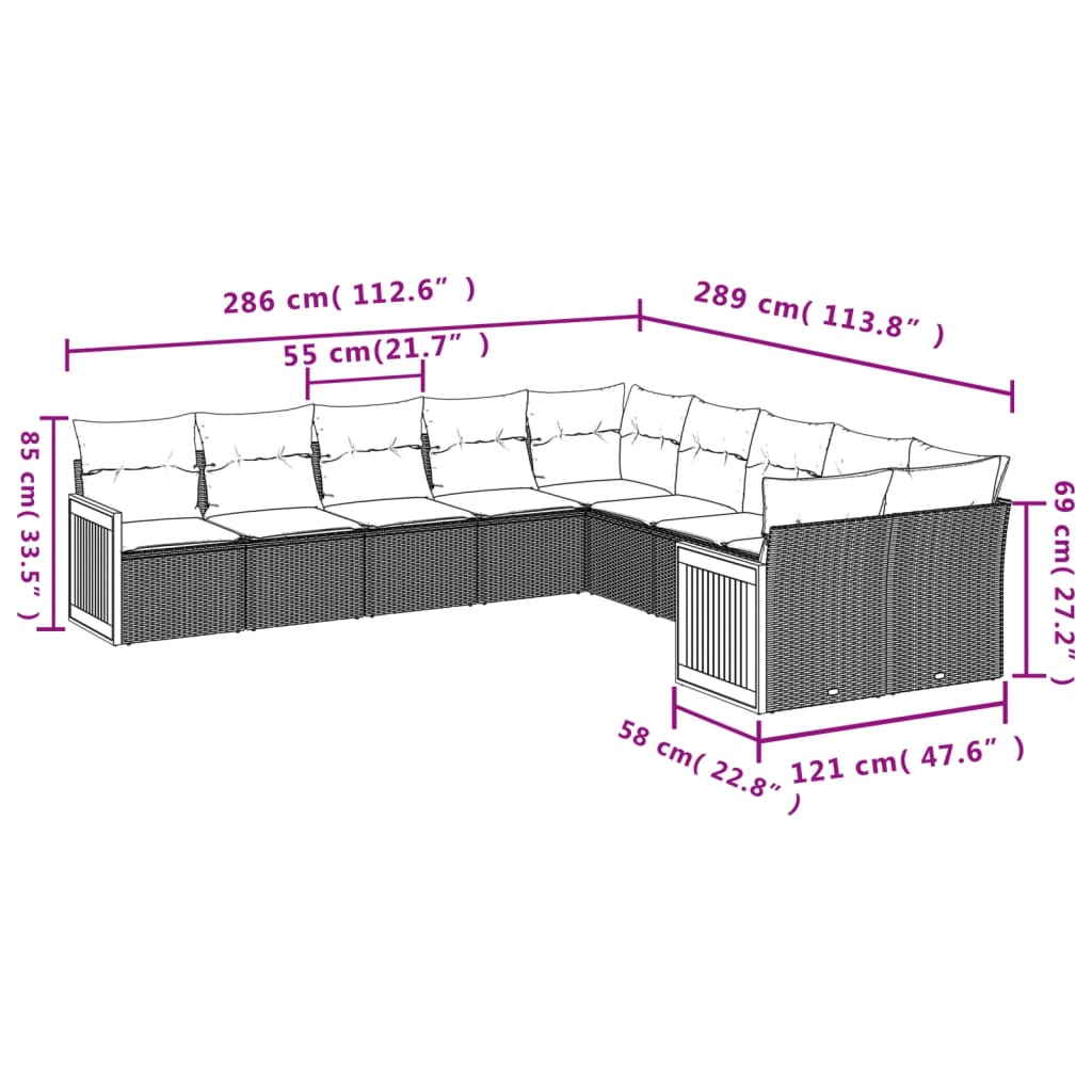 10-delige Loungeset met kussens poly rattan beige is nu te koop bij PeponiXL, paradijselijk wonen!
