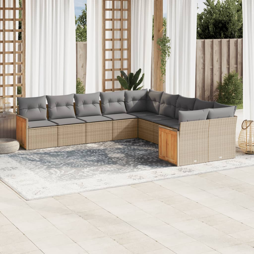 10-delige Loungeset met kussens poly rattan beige is nu te koop bij PeponiXL, paradijselijk wonen!