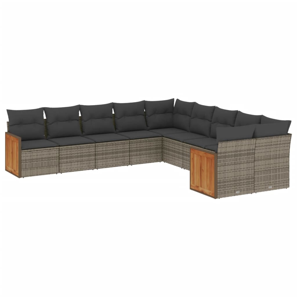 10-delige Loungeset met kussens poly rattan grijs is nu te koop bij PeponiXL, paradijselijk wonen!