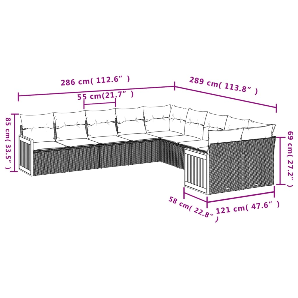 10-delige Loungeset met kussens poly rattan grijs is nu te koop bij PeponiXL, paradijselijk wonen!