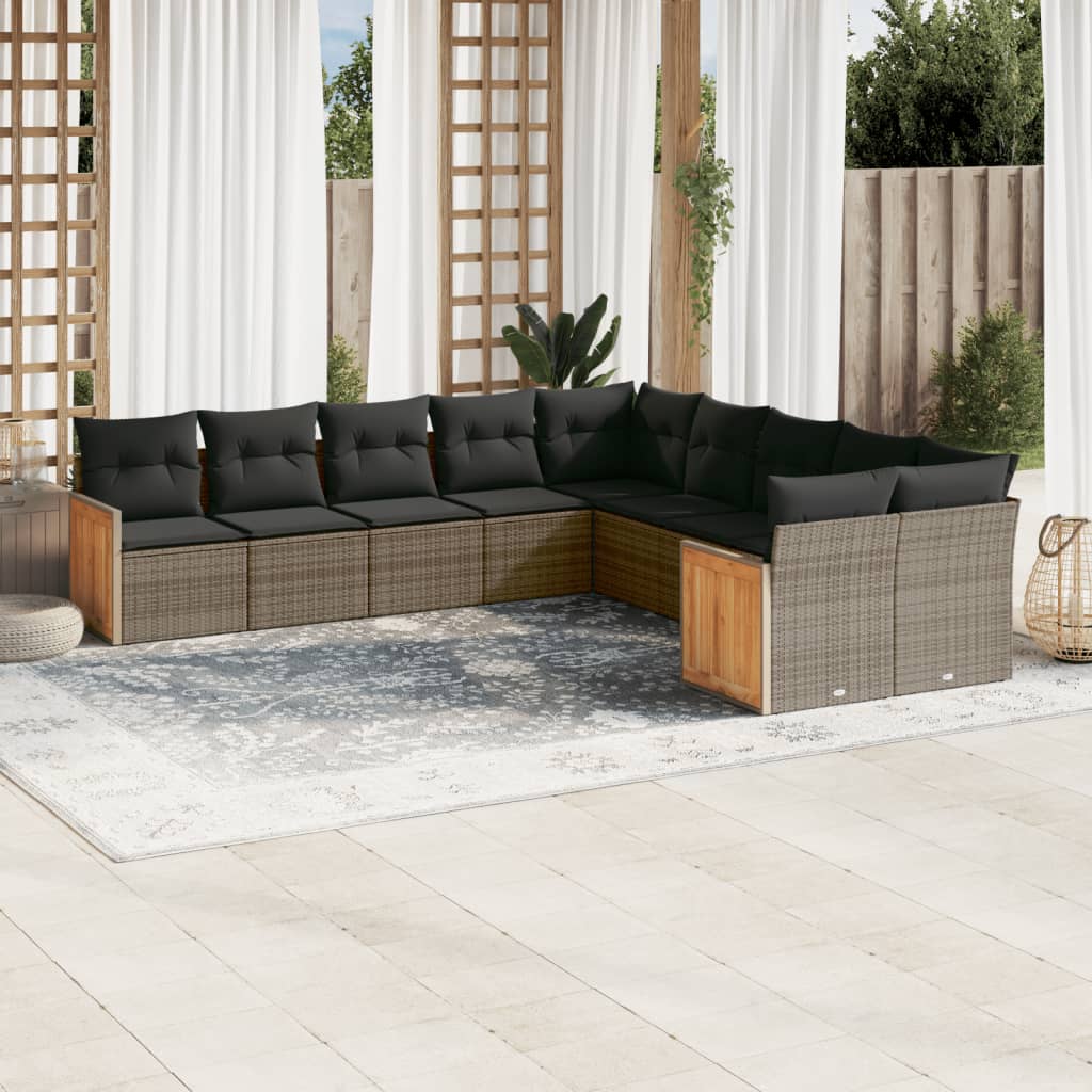 10-delige Loungeset met kussens poly rattan grijs is nu te koop bij PeponiXL, paradijselijk wonen!