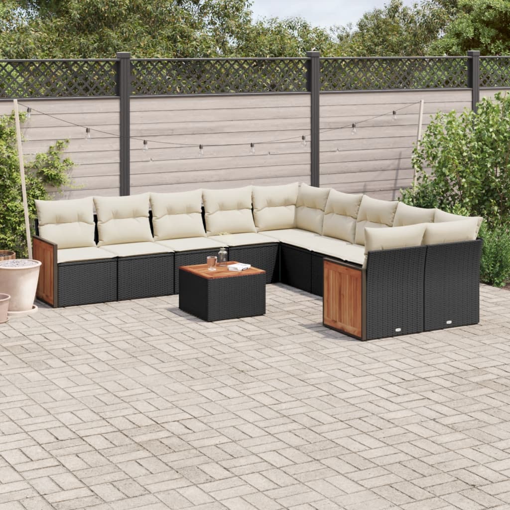 11-delige Loungeset met kussens poly rattan zwart is nu te koop bij PeponiXL, paradijselijk wonen!