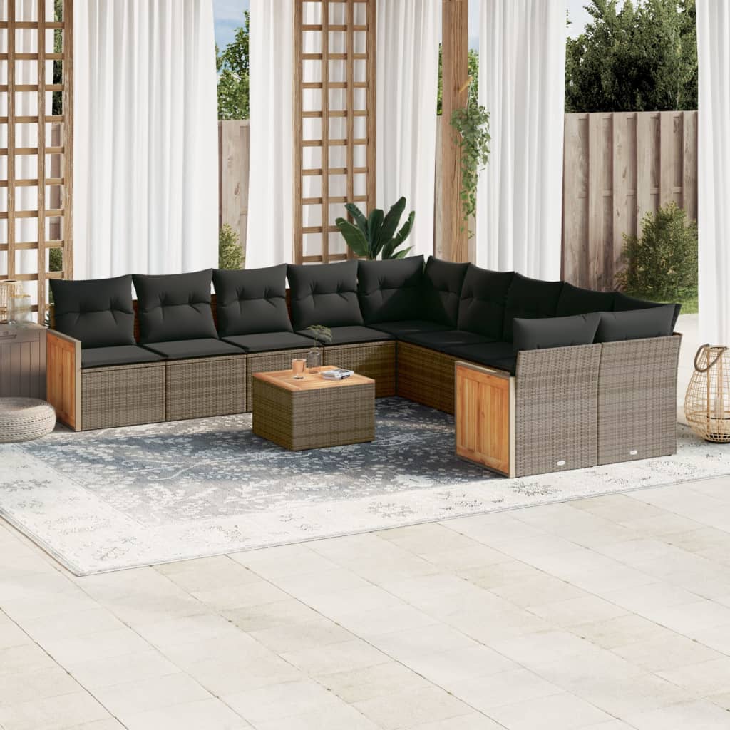 11-delige Loungeset met kussens poly rattan grijs is nu te koop bij PeponiXL, paradijselijk wonen!