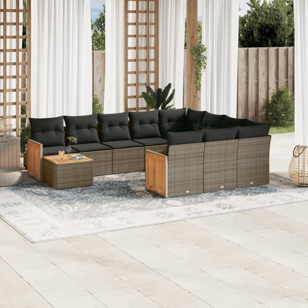 11-delige Loungeset met kussens poly rattan grijs is nu te koop bij PeponiXL, paradijselijk wonen!