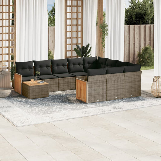 11-delige Loungeset met kussens poly rattan grijs is nu te koop bij PeponiXL, paradijselijk wonen!