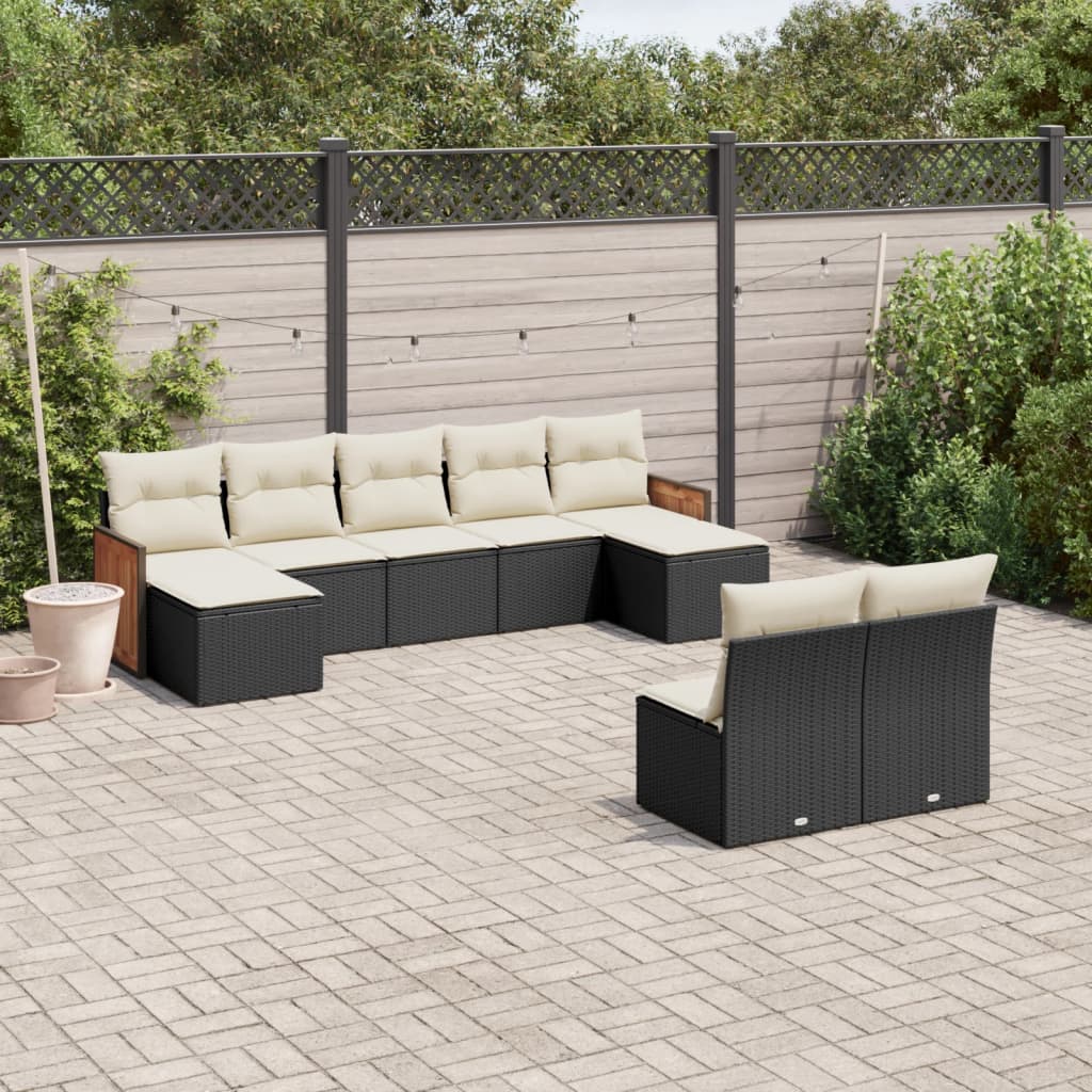 9-delige Loungeset met kussens poly rattan zwart is nu te koop bij PeponiXL, paradijselijk wonen!