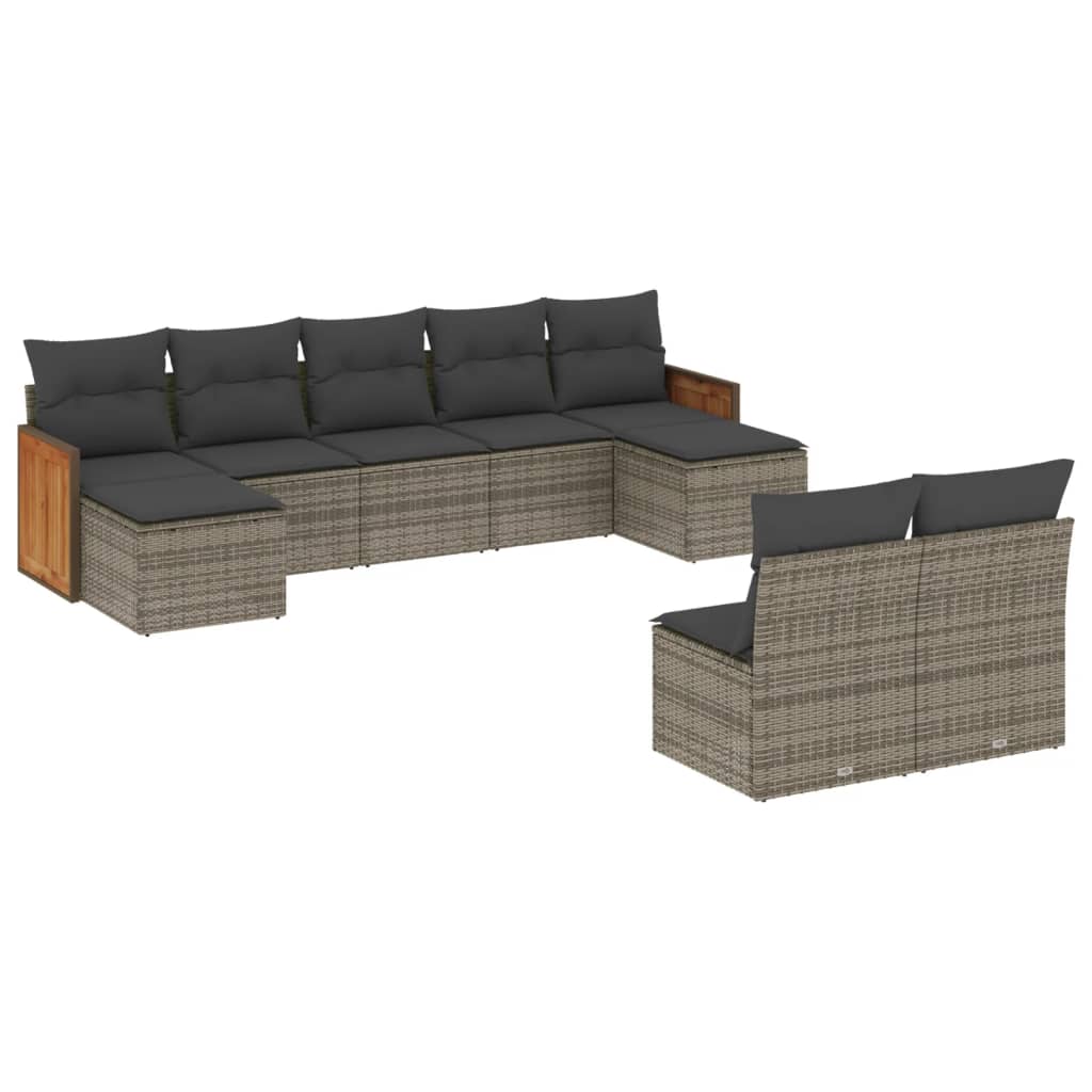 9-delige Loungeset met kussens poly rattan grijs is nu te koop bij PeponiXL, paradijselijk wonen!