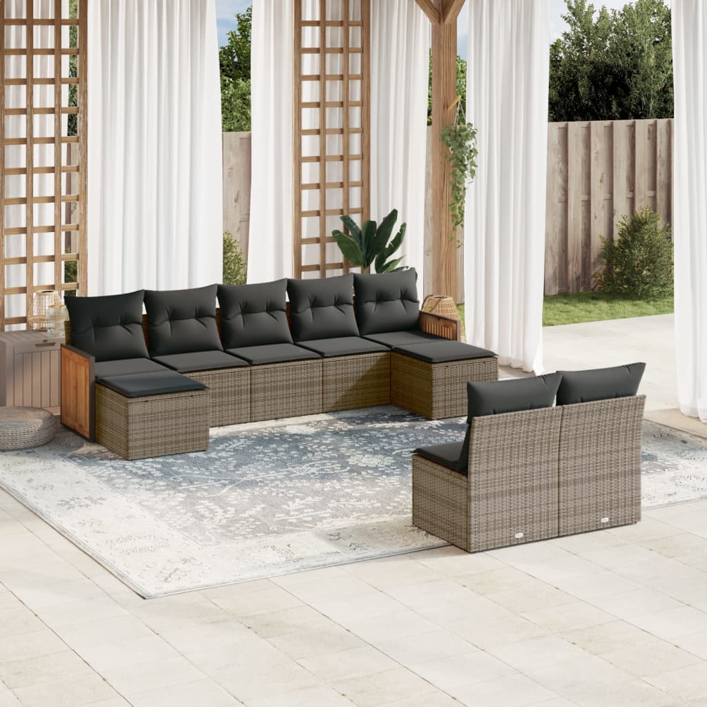 9-delige Loungeset met kussens poly rattan grijs is nu te koop bij PeponiXL, paradijselijk wonen!