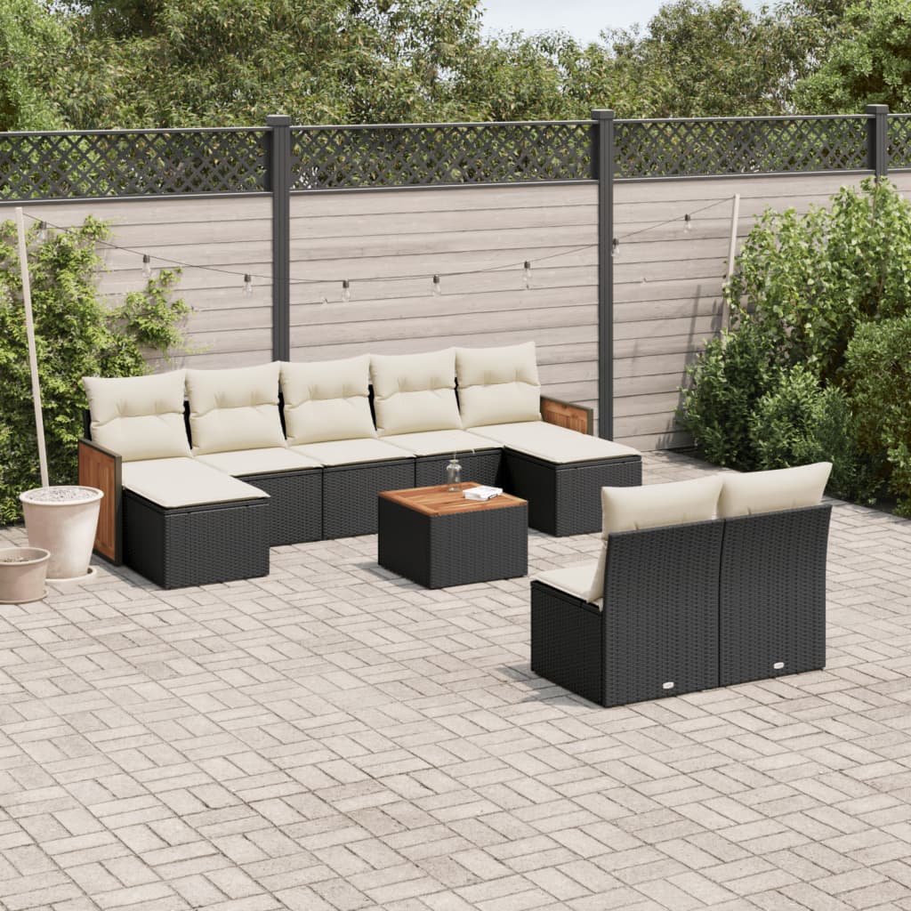 10-delige Loungeset met kussens poly rattan zwart is nu te koop bij PeponiXL, paradijselijk wonen!