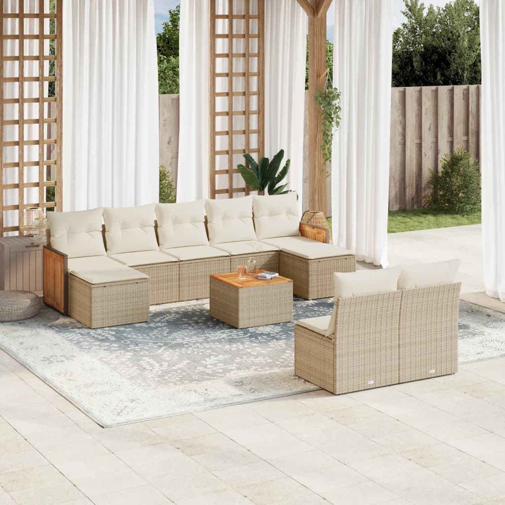 10-delige Loungeset met kussens poly rattan beige is nu te koop bij PeponiXL, paradijselijk wonen!