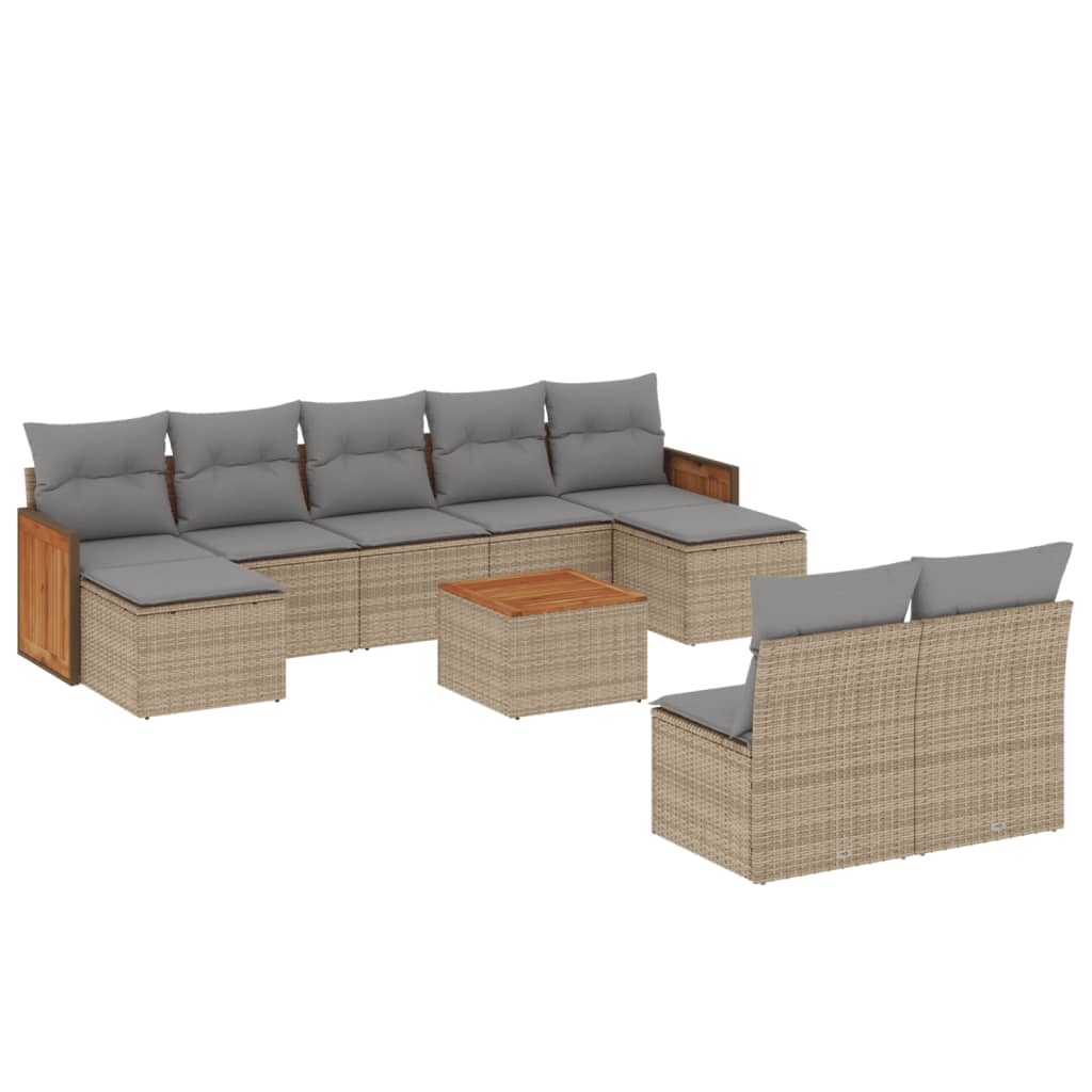 10-delige Loungeset met kussens poly rattan beige is nu te koop bij PeponiXL, paradijselijk wonen!