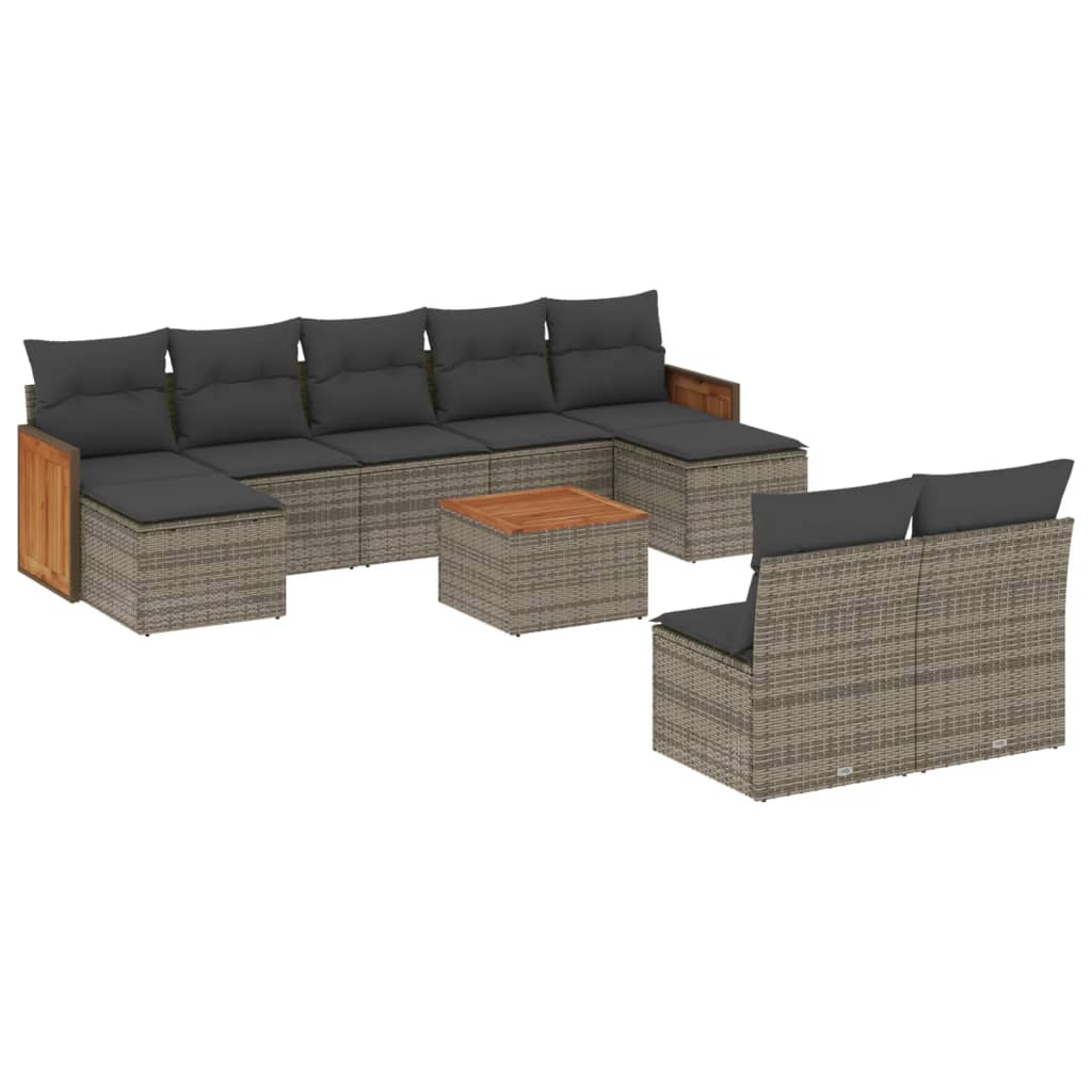10-delige Loungeset met kussens poly rattan grijs is nu te koop bij PeponiXL, paradijselijk wonen!